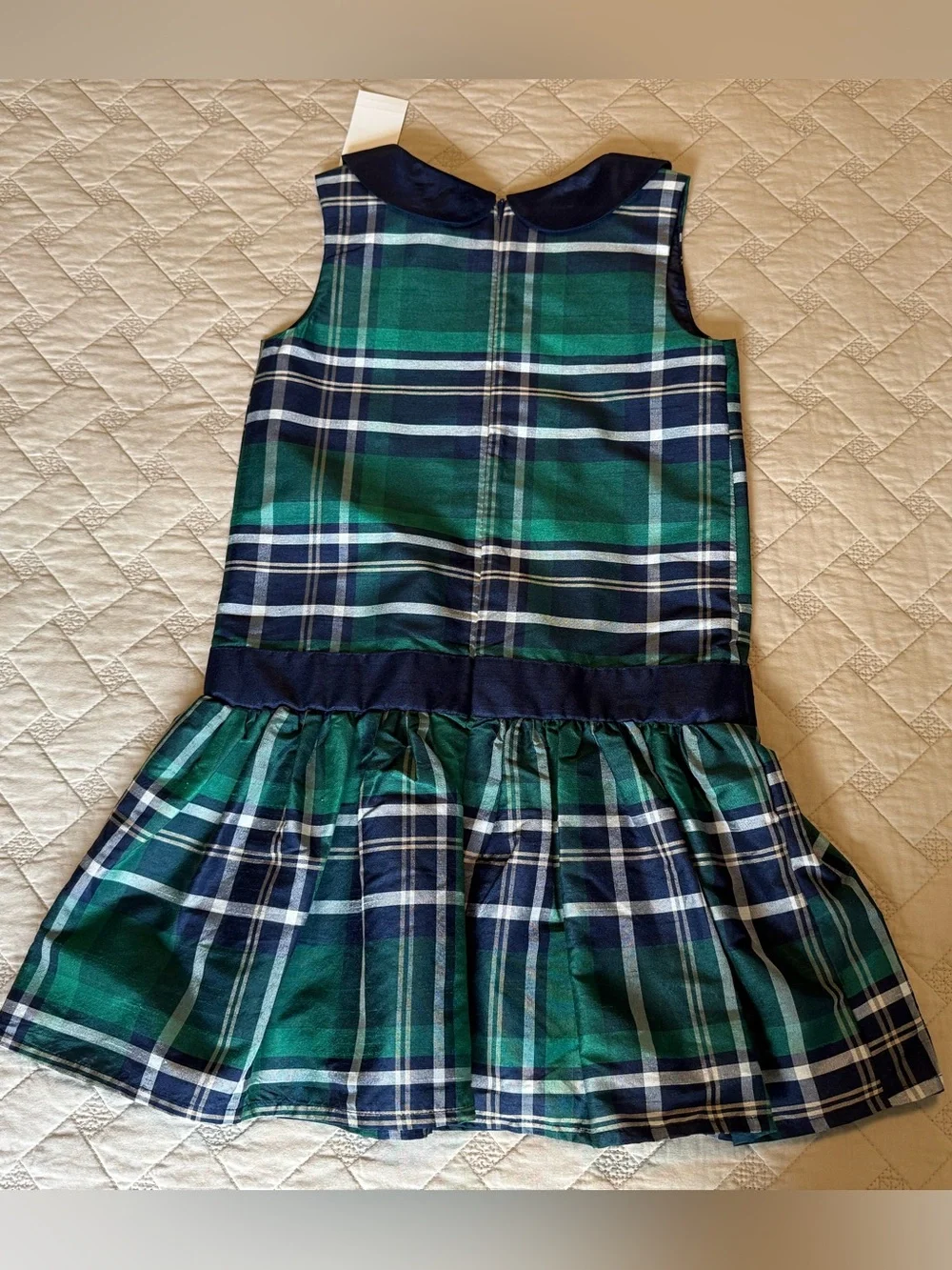 Gymboree Green and Navy Plaid Sleeveless Dress with Peter Pan Collar